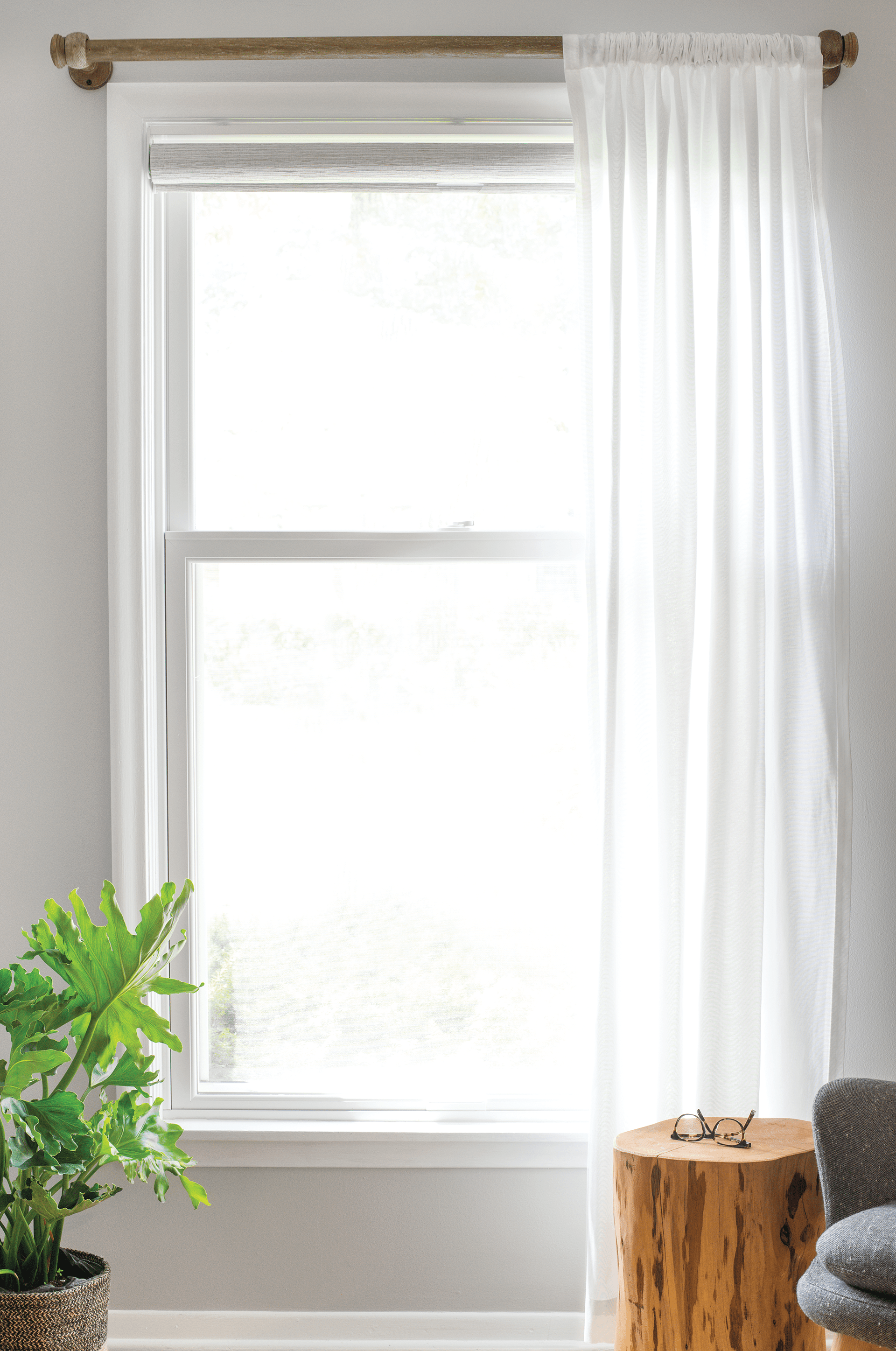 Home interior featuring a white Infinity Double Hung window.