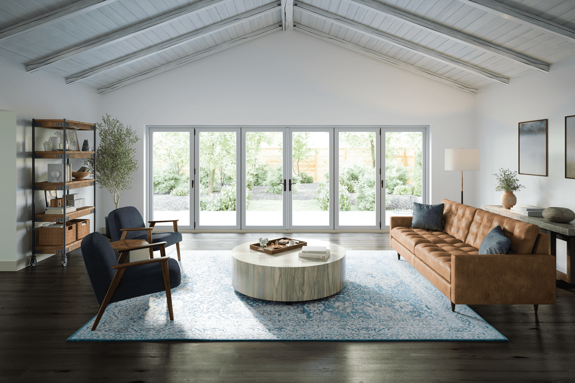 An infinity by Marvin bi-fold door in a living room.